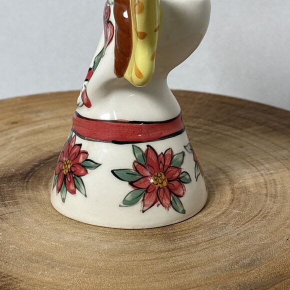 Vintage White Dog Pottery Christmas Angel Poinsettia Gift Figurine Candle Holder - Picture 6 of 14